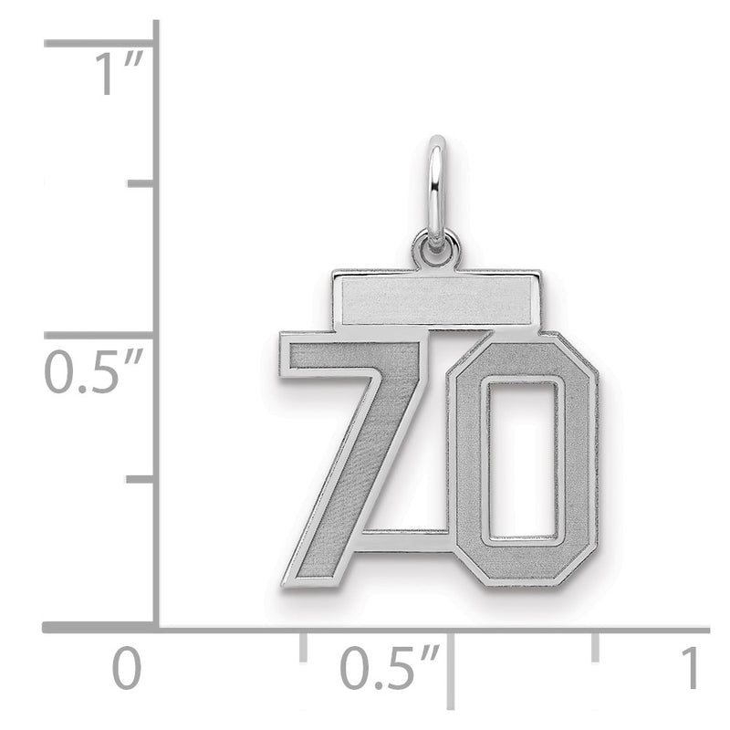 Sterling Silver Silver/Rhodium-Plated Satin Number 70 Charm
