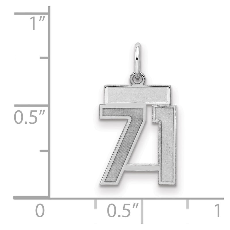 Sterling Silver Silver/Rhodium-Plated Satin Number 71 Charm