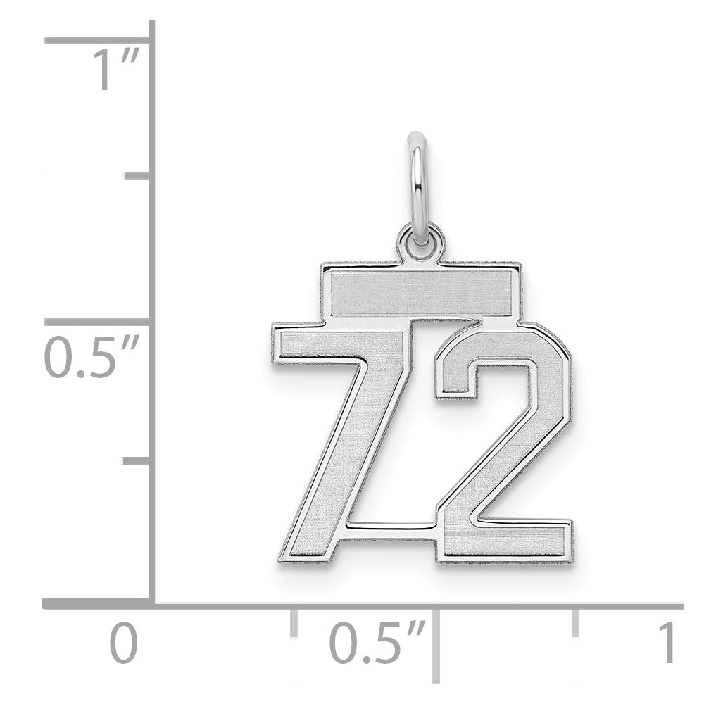Sterling Silver Silver/Rhodium-Plated Satin Number 72 Charm