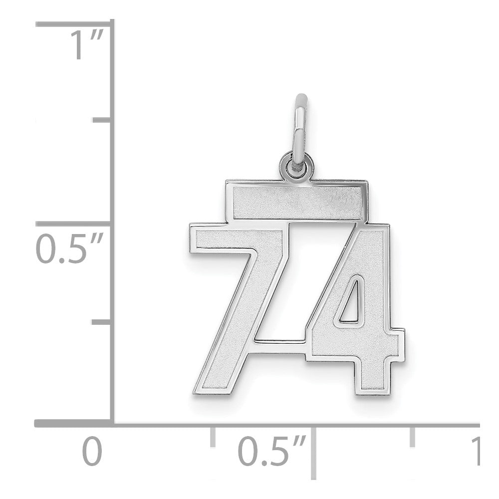 Sterling Silver Silver/Rhodium-Plated Satin Number 74 Charm