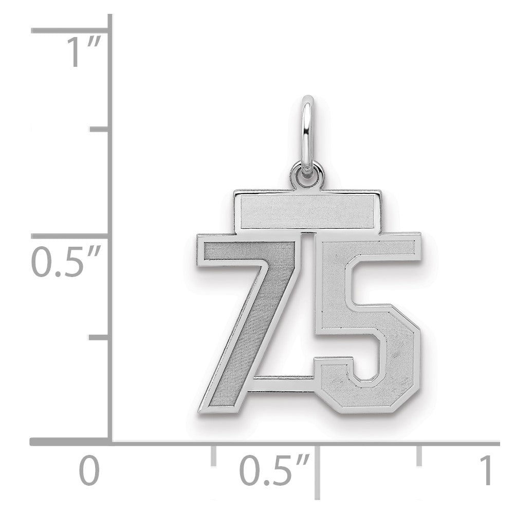 Sterling Silver Silver/Rhodium-Plated Satin Number 75 Charm