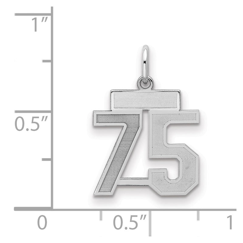 Sterling Silver Silver/Rhodium-Plated Satin Number 75 Charm