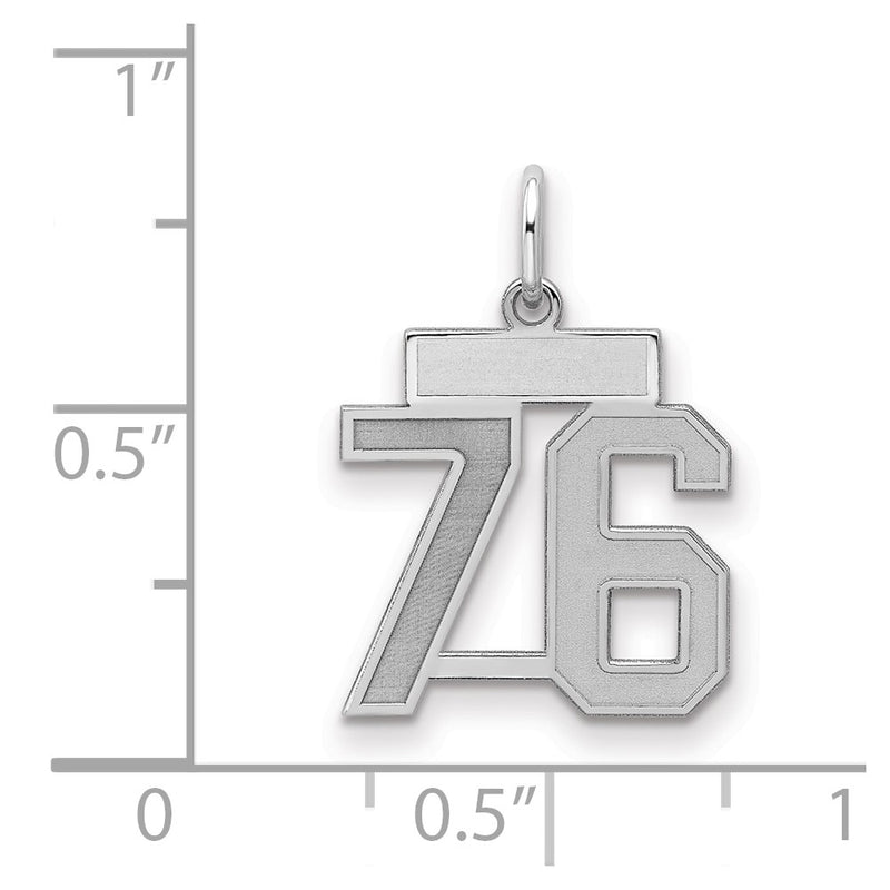 Sterling Silver Silver/Rhodium-Plated Satin Number 76 Charm