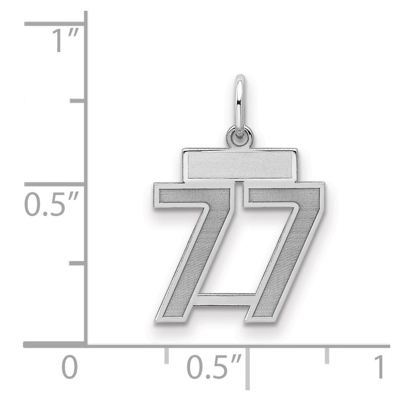 Sterling Silver Silver/Rhodium-Plated Satin Number 77 Charm