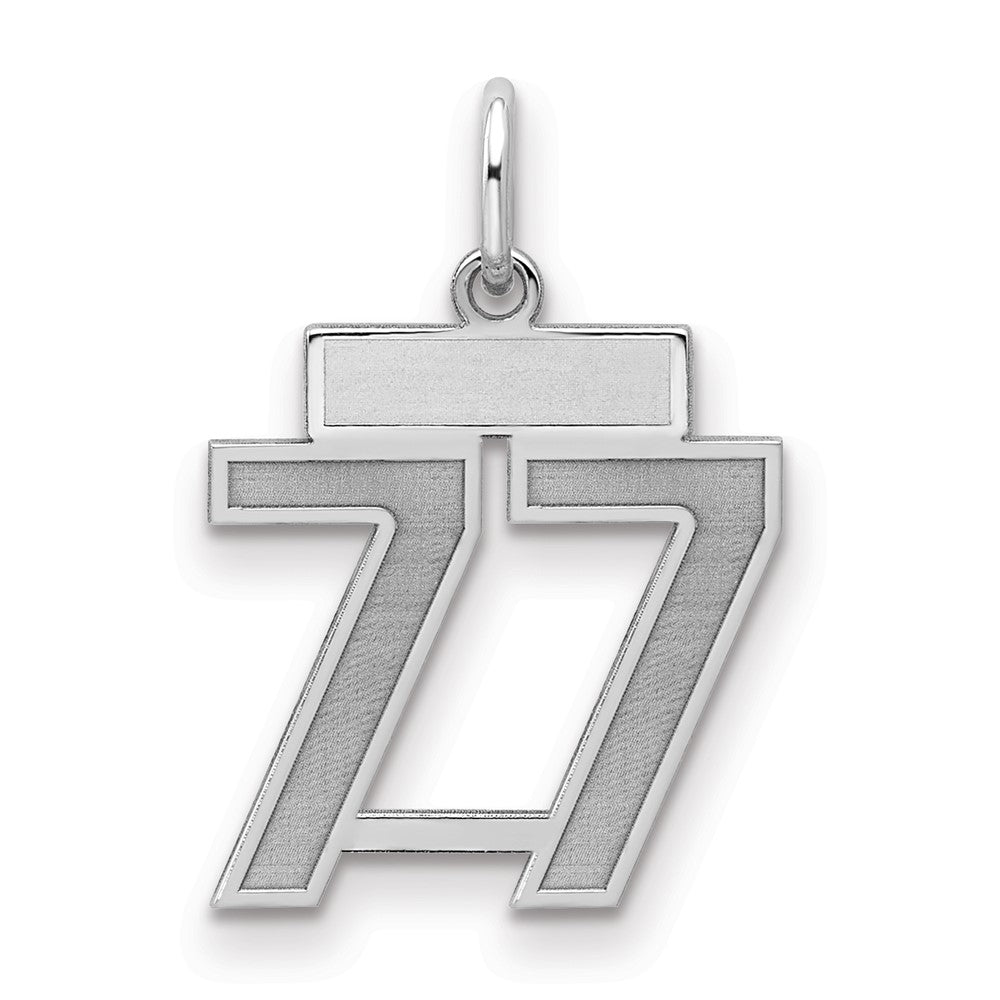 Sterling Silver Silver/Rhodium-Plated Satin Number 77 Charm