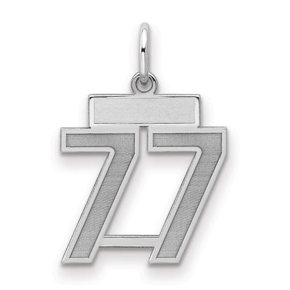 Sterling Silver Silver/Rhodium-Plated Satin Number 77 Charm