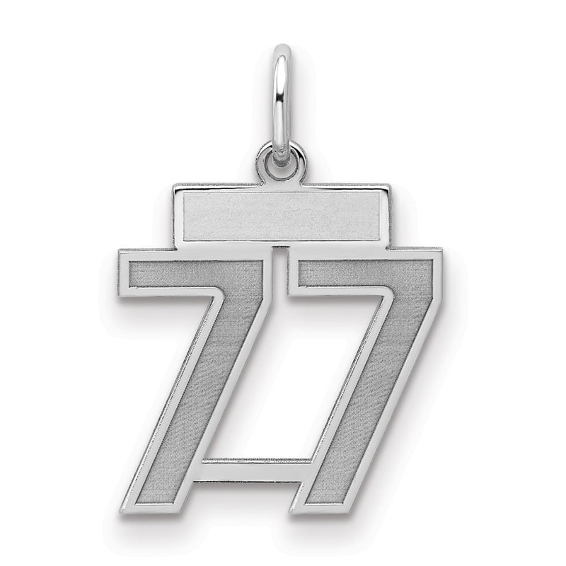 Sterling Silver Silver/Rhodium-Plated Satin Number 77 Charm