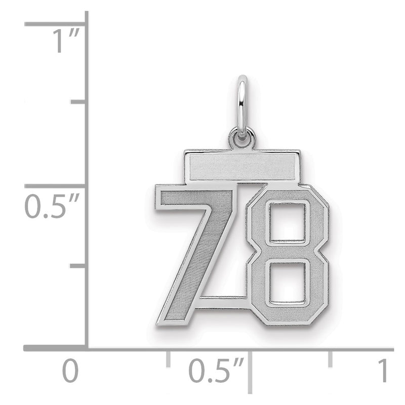 Sterling Silver Silver/Rhodium-Plated Satin Number 78 Charm