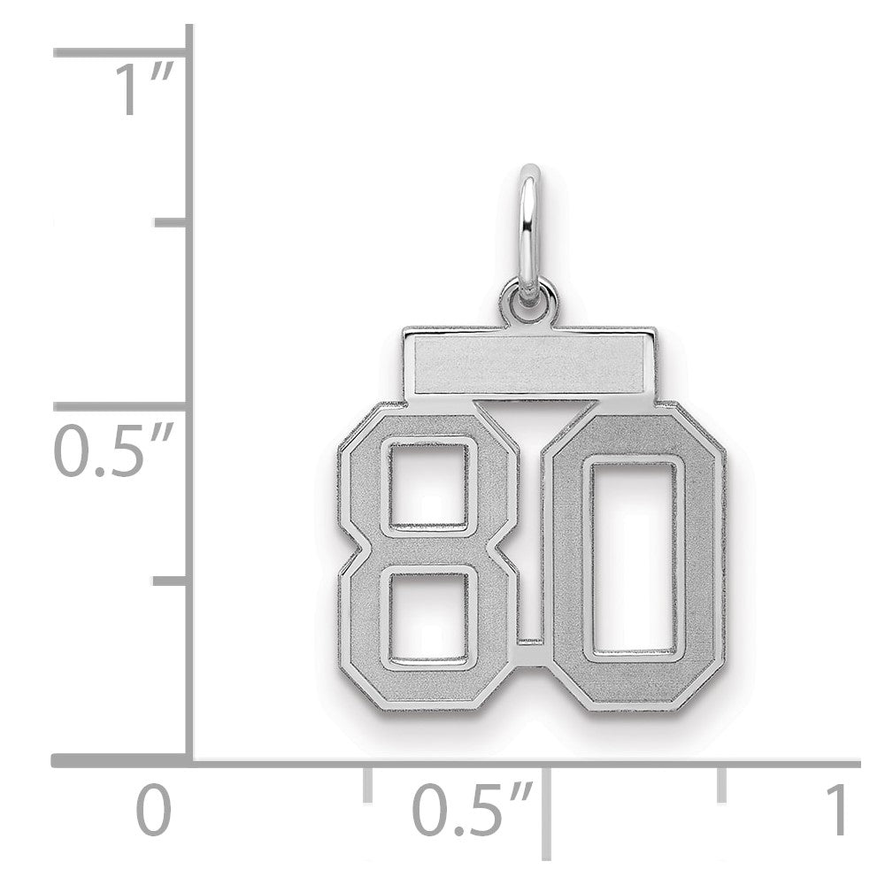 Sterling Silver Silver/Rhodium-Plated Satin Number 80 Charm