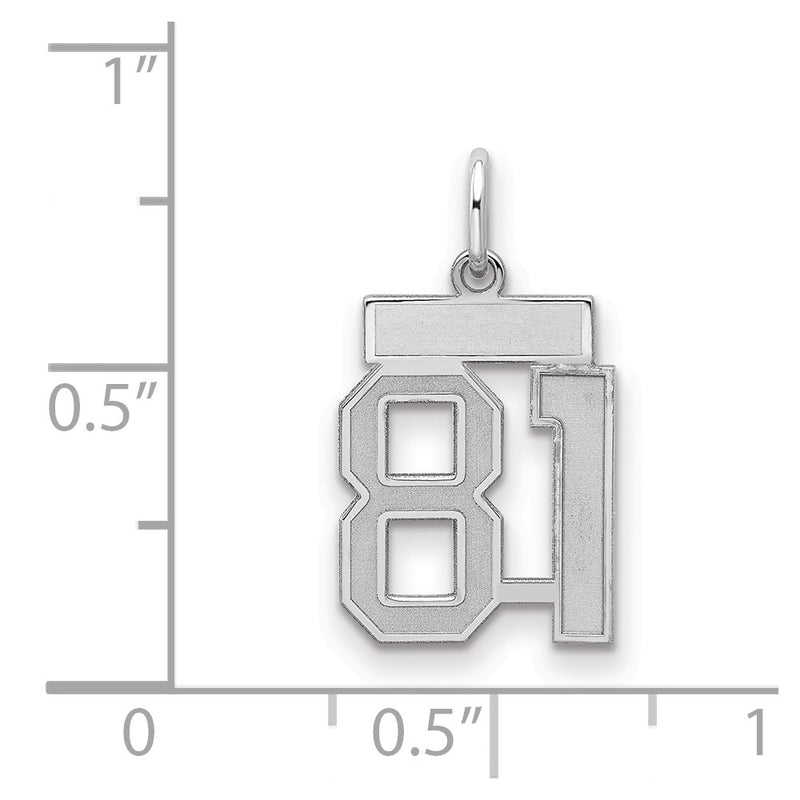 Sterling Silver Silver/Rhodium-Plated Satin Number 81 Charm