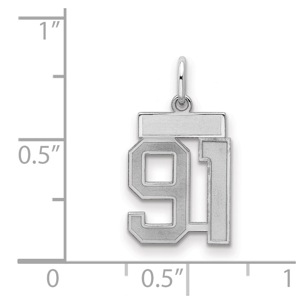 Sterling Silver Silver/Rhodium-Plated Satin Number 91 Charm