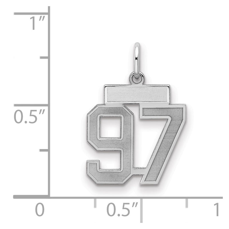 Sterling Silver Silver/Rhodium-Plated Satin Number 97 Charm