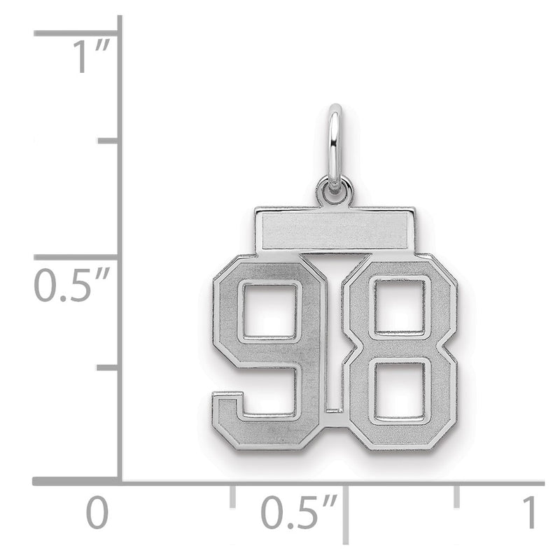 Sterling Silver Silver/Rhodium-Plated Satin Number 98 Charm