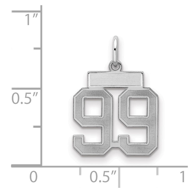 Sterling Silver Silver/Rhodium-Plated Satin Number 99 Charm