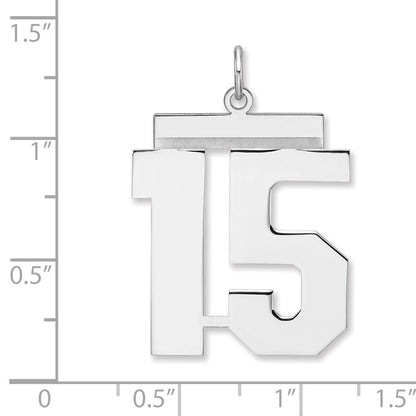 Sterling Silver/rhodium-Plated Polished Number 15 Charm