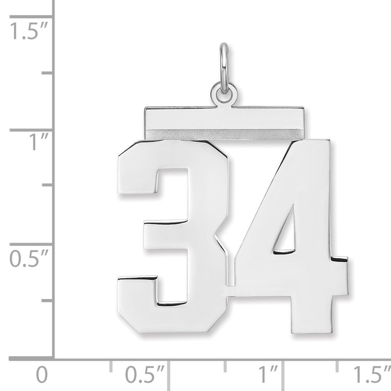 Sterling Silver/rhodium-Plated Polished Number 34 Charm