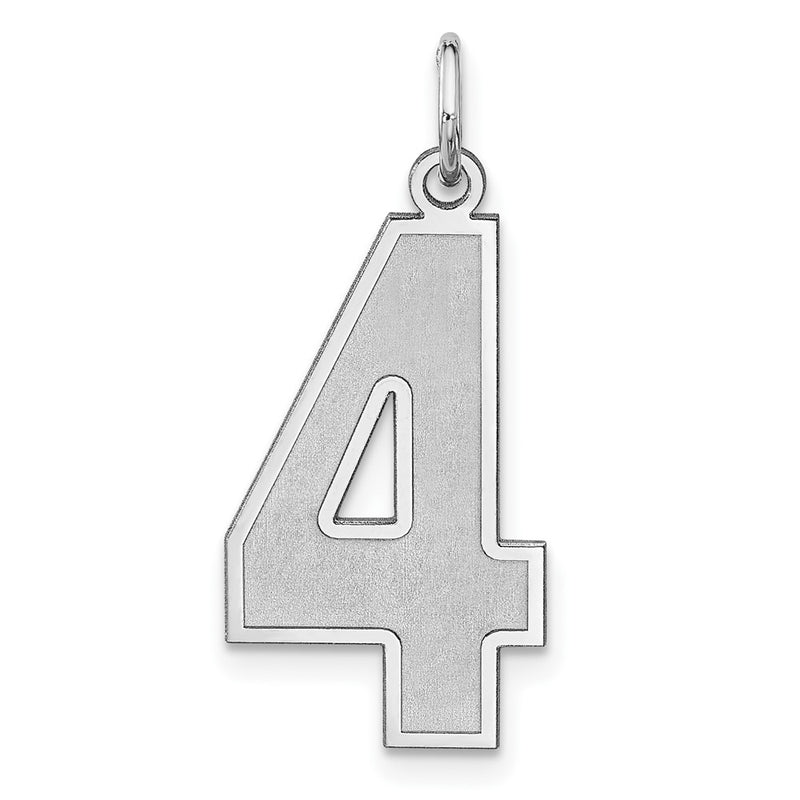 Sterling Silver/rhodium-Plated Satin Number 4 Charm