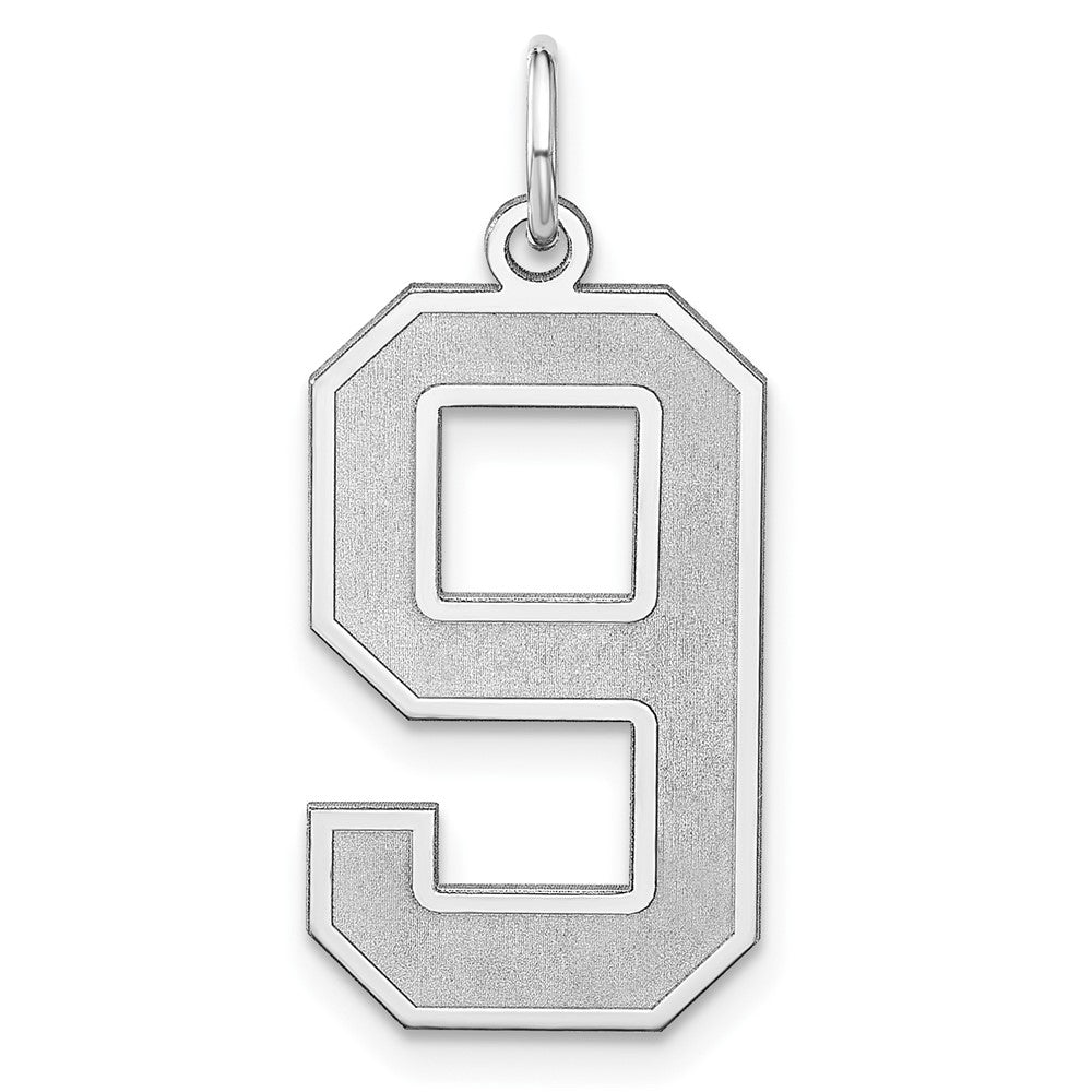 Sterling Silver/rhodium-Plated Satin Number 9 Charm