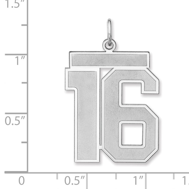 Sterling Silver/rhodium-Plated Satin Number 16 Charm