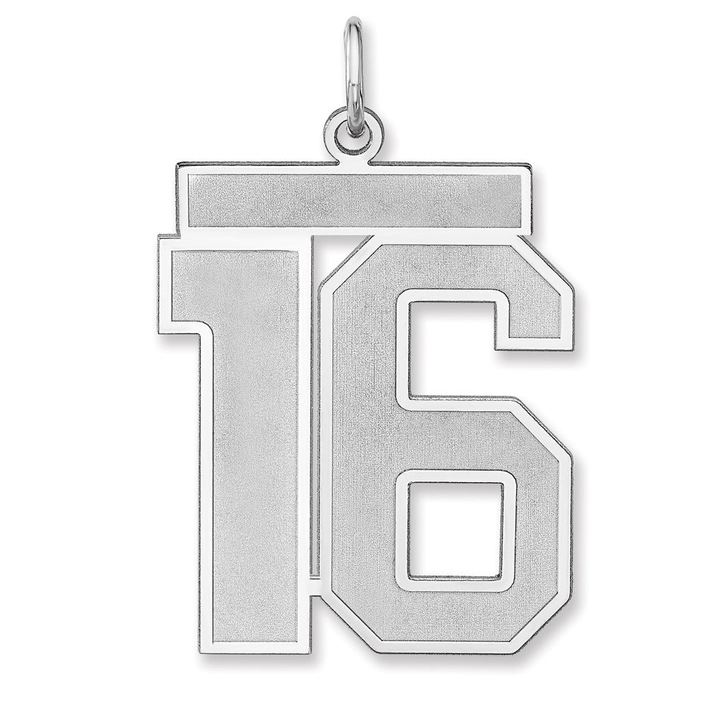 Sterling Silver/rhodium-Plated Satin Number 16 Charm