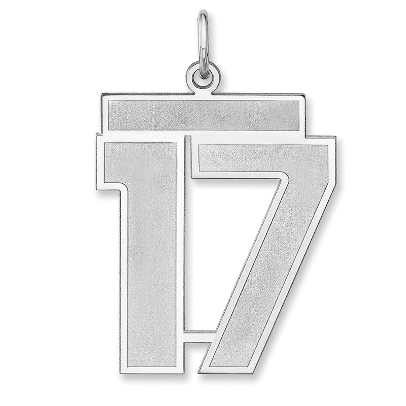 Sterling Silver/rhodium-Plated Satin Number 17 Charm