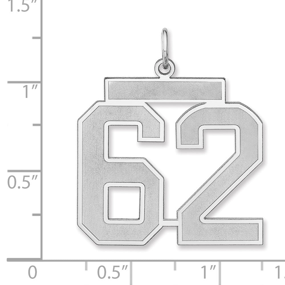 Sterling Silver/rhodium-Plated Satin Number 62 Charm