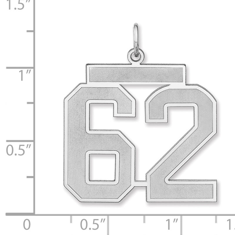 Sterling Silver/rhodium-Plated Satin Number 62 Charm