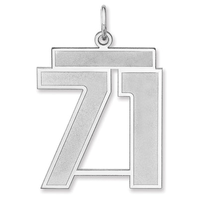 Sterling Silver/rhodium-Plated Satin Number 71 Charm