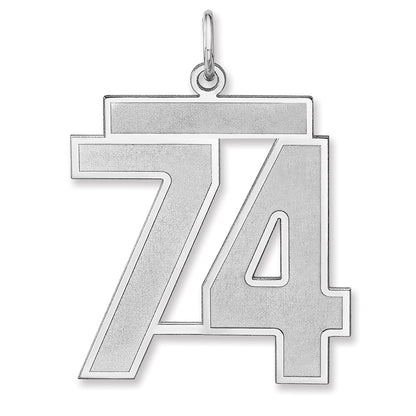 Sterling Silver/rhodium-Plated Satin Number 74 Charm