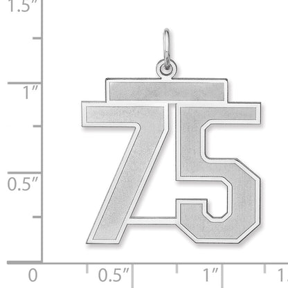 Sterling Silver/rhodium-Plated Satin Number 75 Charm