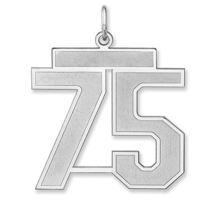 Sterling Silver/rhodium-Plated Satin Number 75 Charm