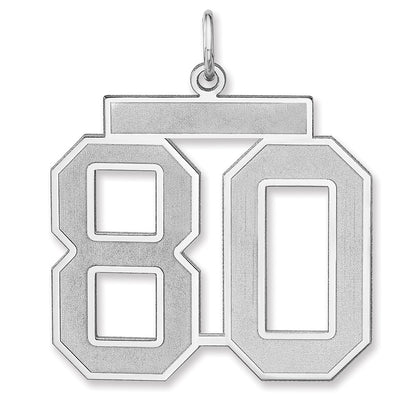 Sterling Silver/rhodium-Plated Satin Number 80 Charm