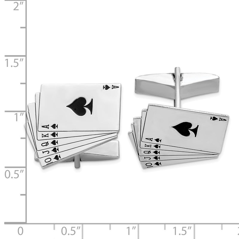 Sterling Silver Rhodium-Plated Royal Flush Cuff Links