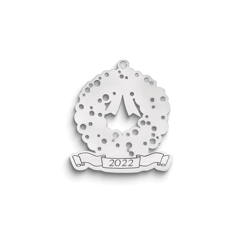 Sterling Silver Rhodium-Plated Christmas Wreath Ornament With Personalization