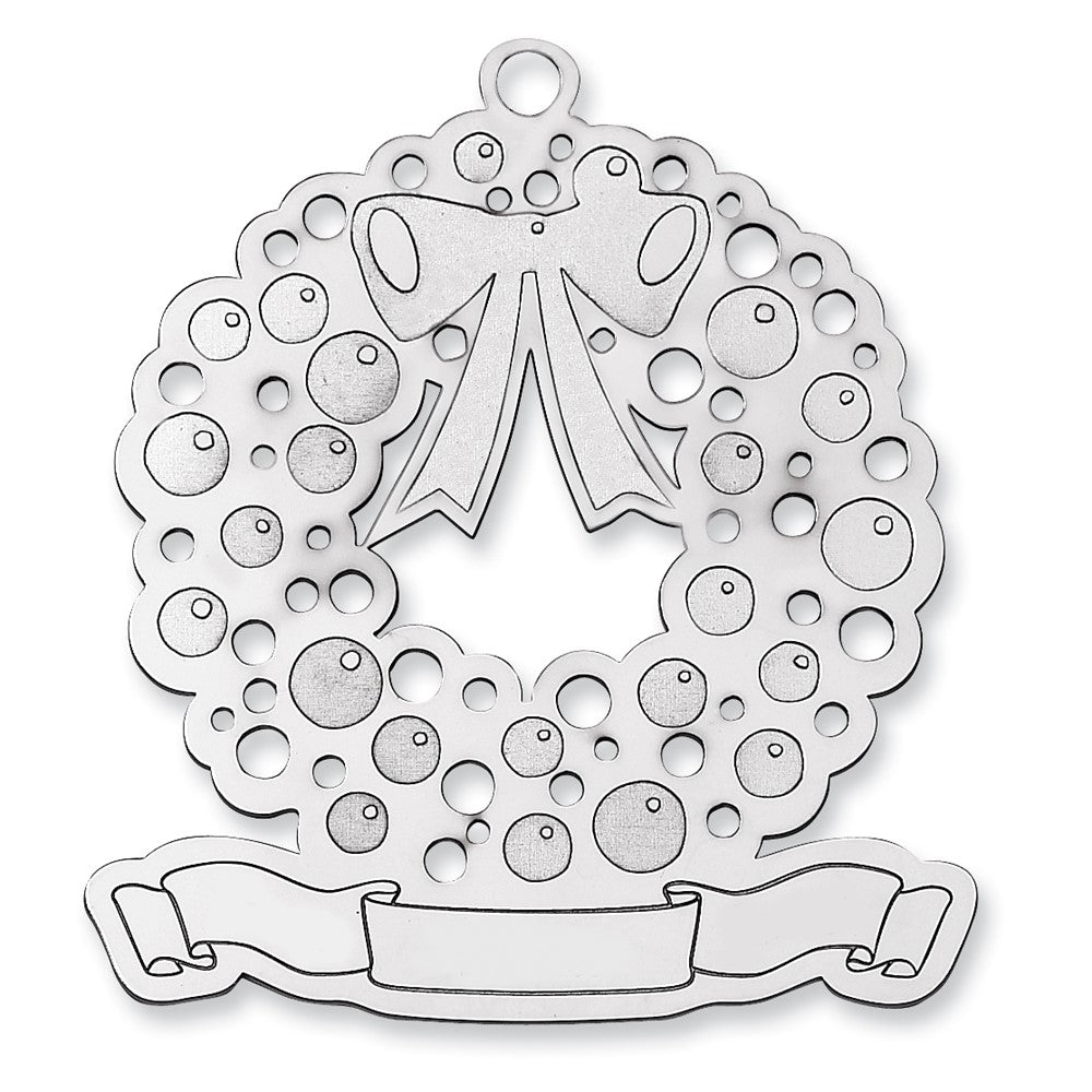 Sterling Silver Rhodium-Plated Blank Christmas Wreath Ornament