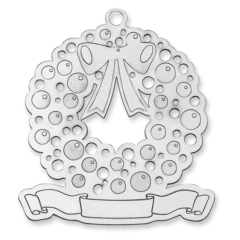Sterling Silver Rhodium-Plated Blank Christmas Wreath Ornament