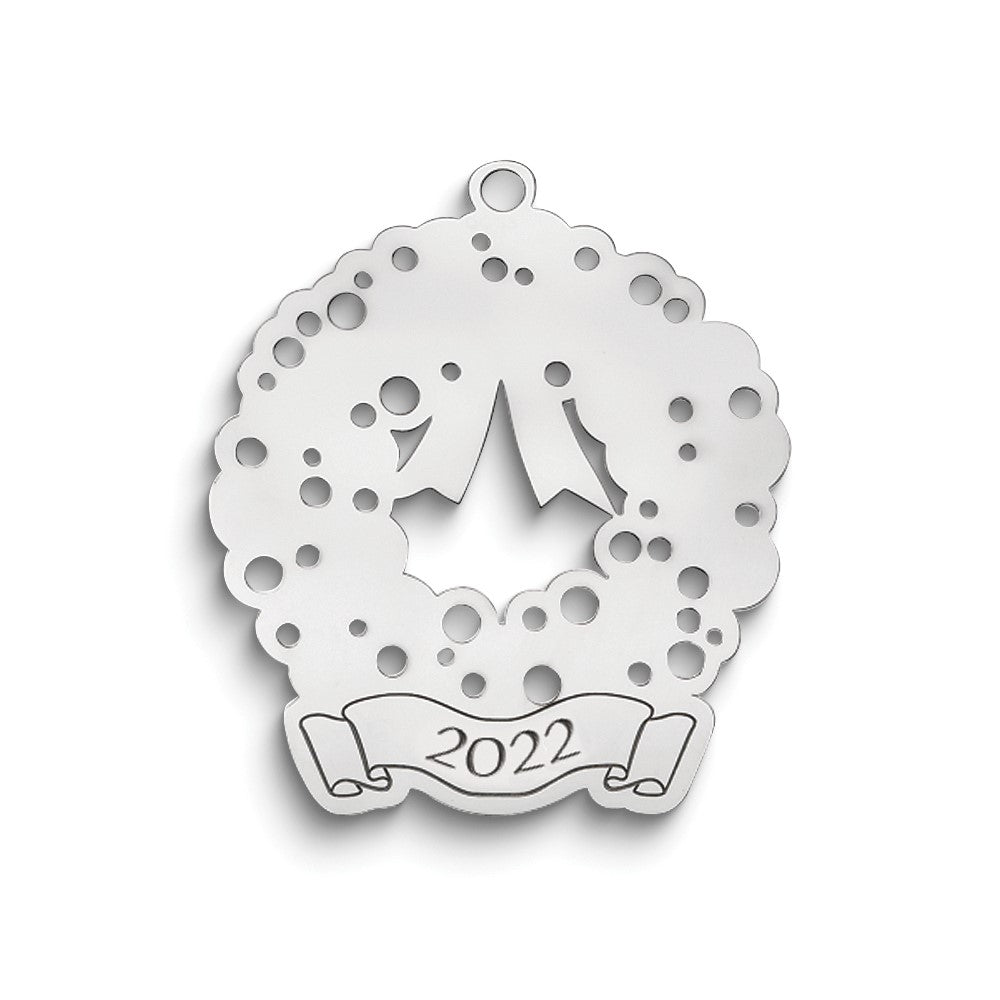Sterling Silver Rhodium-Plated Christmas Wreath Ornament With Personalization