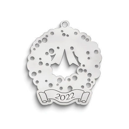 Sterling Silver Rhodium-Plated Christmas Wreath Ornament With Personalization
