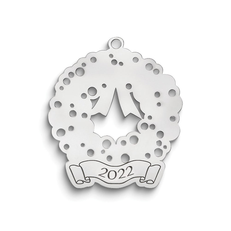 Sterling Silver Rhodium-Plated Christmas Wreath Ornament With Personalization