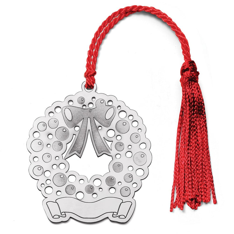 Sterling Silver Rhodium-Plated Blank Christmas Wreath Ornament