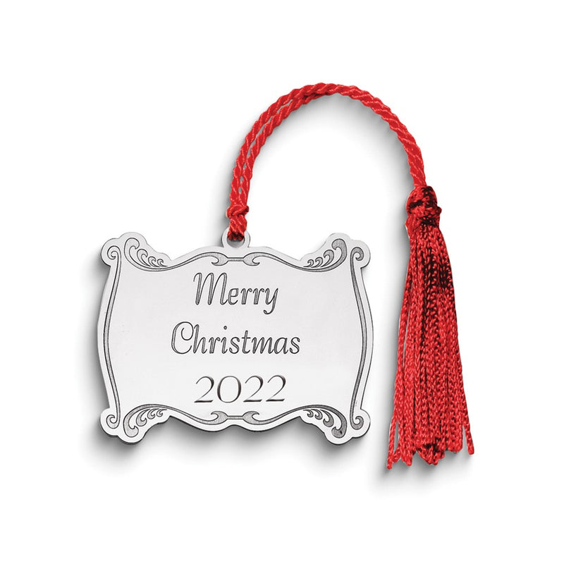 Sterling Silver Rhodium-Plated Christmas Plaque Ornament With Personalization