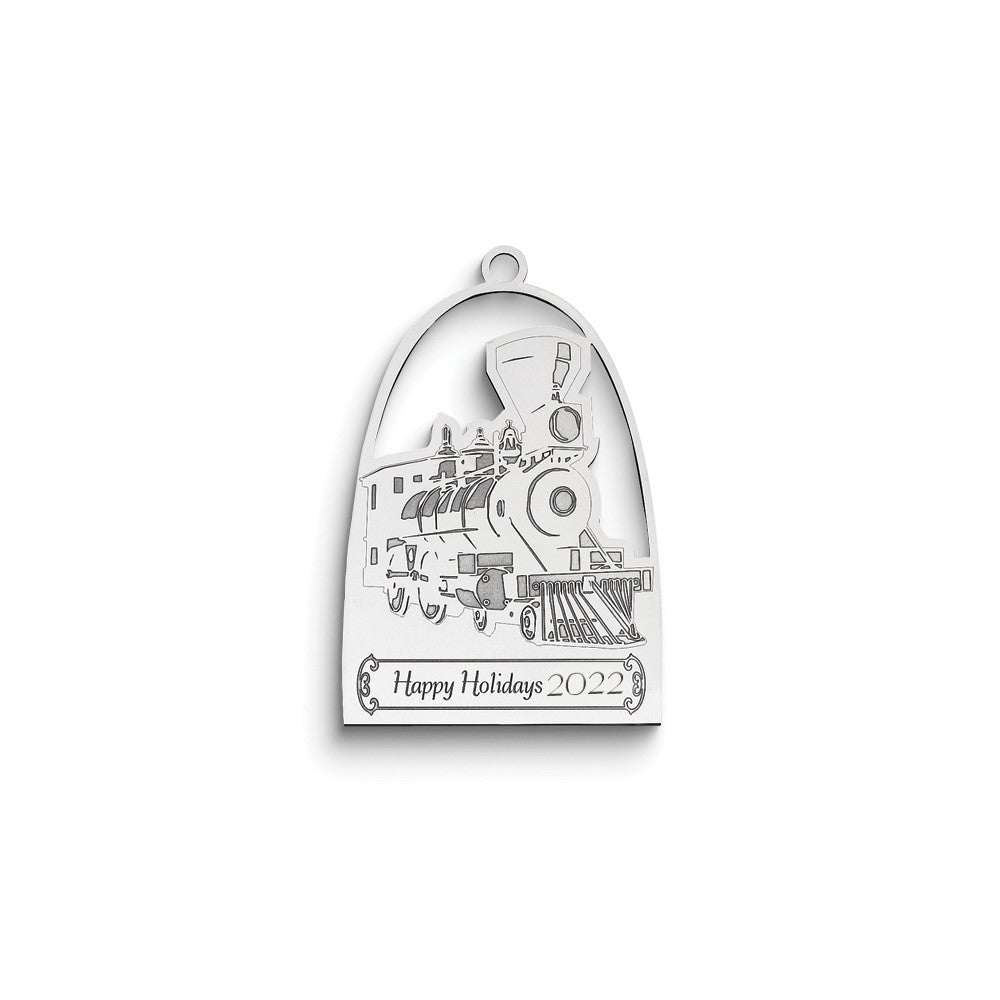 Sterling Silver Rhodium-Plated Christmas Train Ornament With Personalization