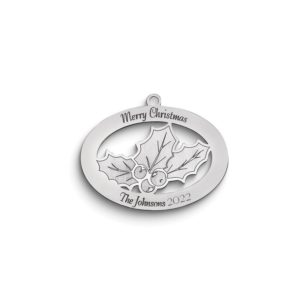 Sterling Silver Rhodium-Plated Christmas Holly Ornament