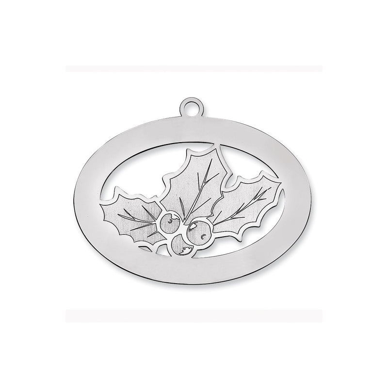 Sterling Silver Rhodium-Plated Blank Christmas Holly Ornament