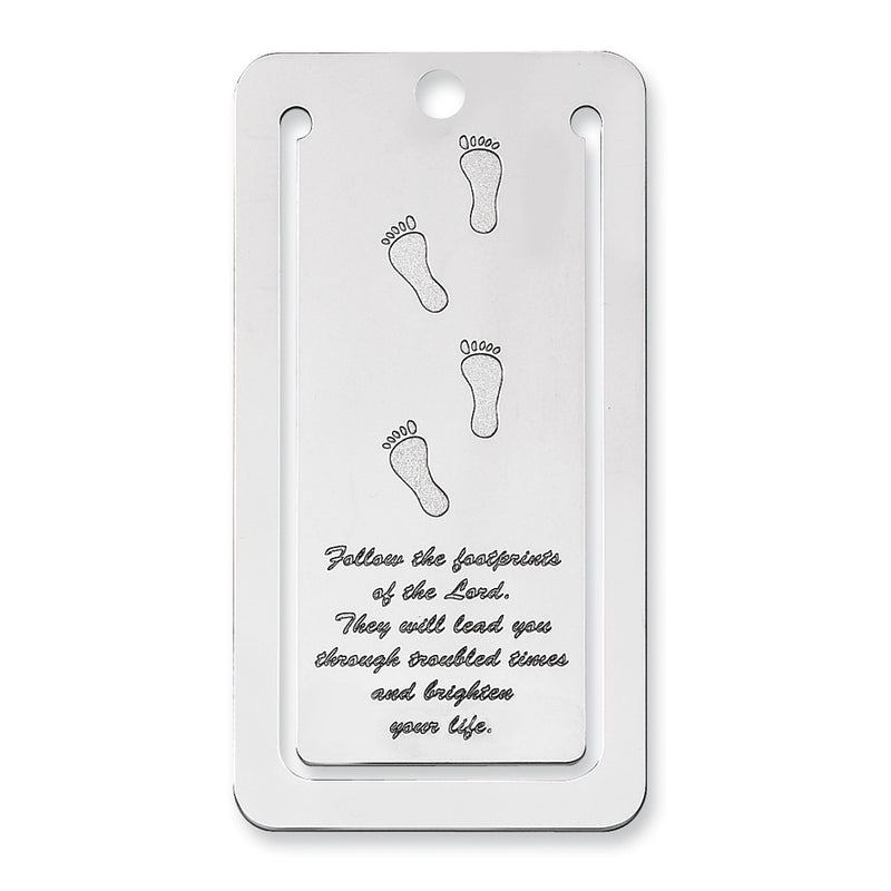 Sterling Silver Rhodium-Plated Footprints Poem Book Mark With Tassel