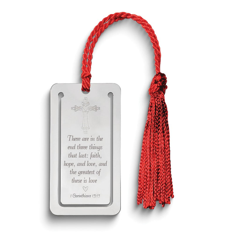 Sterling Silver Rhodium-Plated Cross With 1St Corinthians Verse Book Mark Tassel