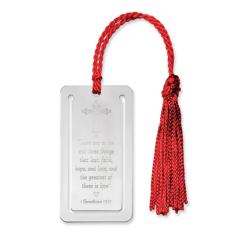 Sterling Silver Rhodium-Plated Cross With 1St Corinthians Verse Book Mark Tassel