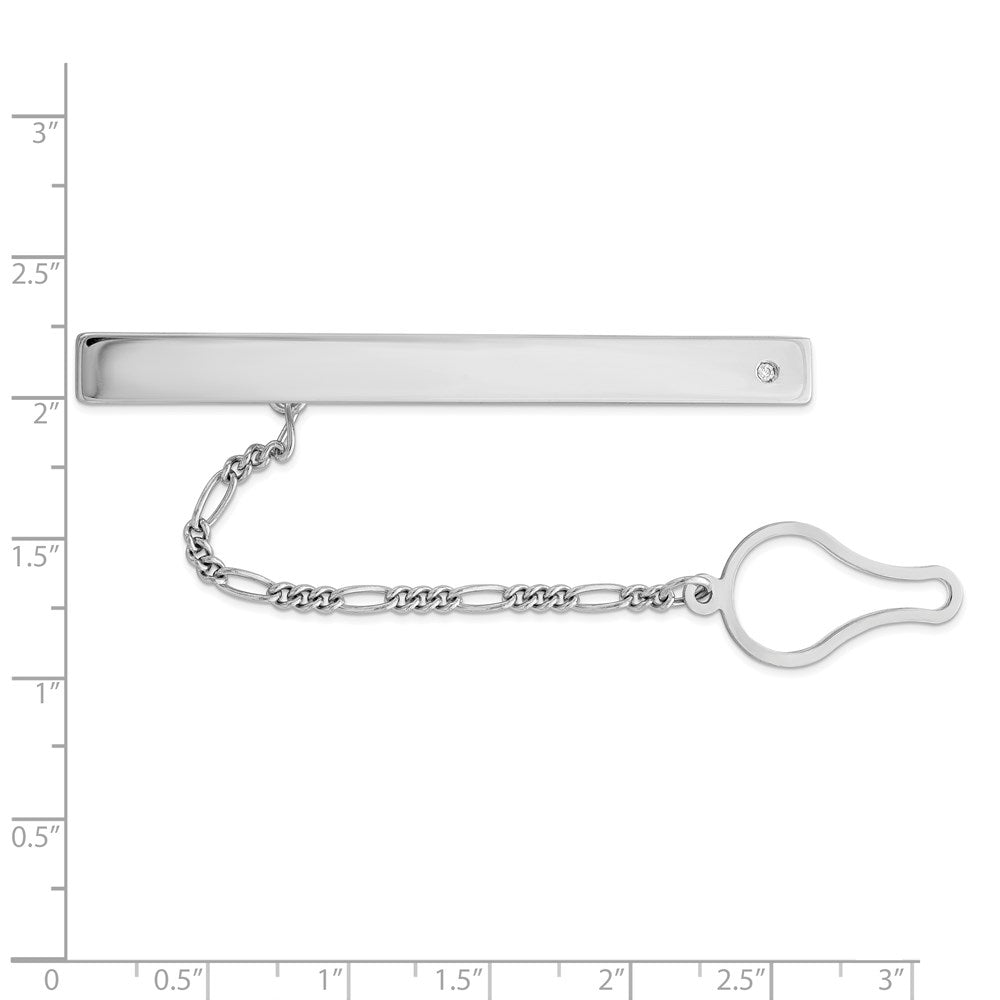Sterling Silver Rhodium Plated With Cz Tie Clip