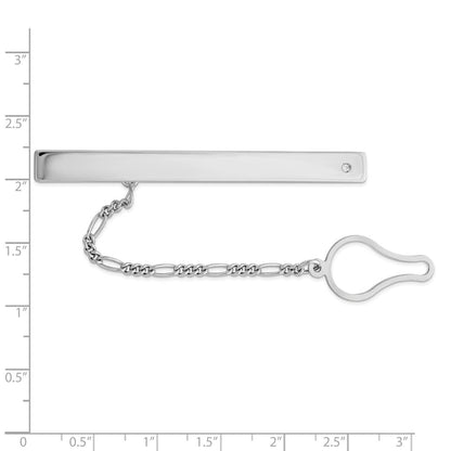 Sterling Silver Rhodium Plated With Cz Tie Clip