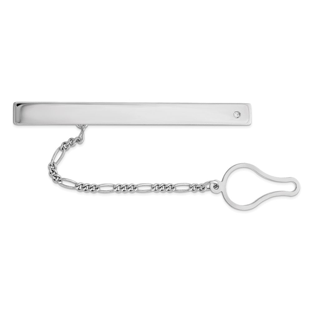 Sterling Silver Rhodium Plated With Cz Tie Clip